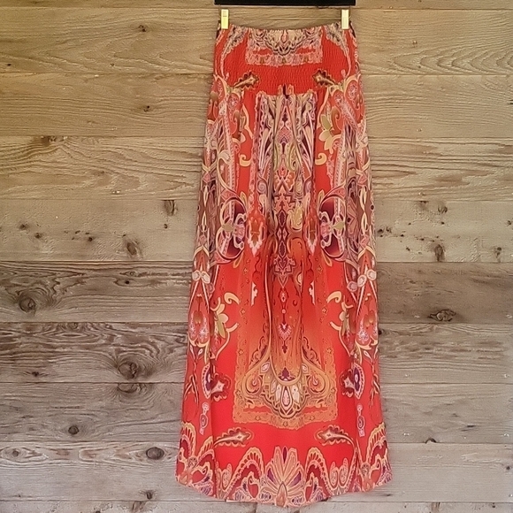 Soma Dresses & Skirts - Soma Red Printed Smocked Top Strapless Maxi Dress Size Small